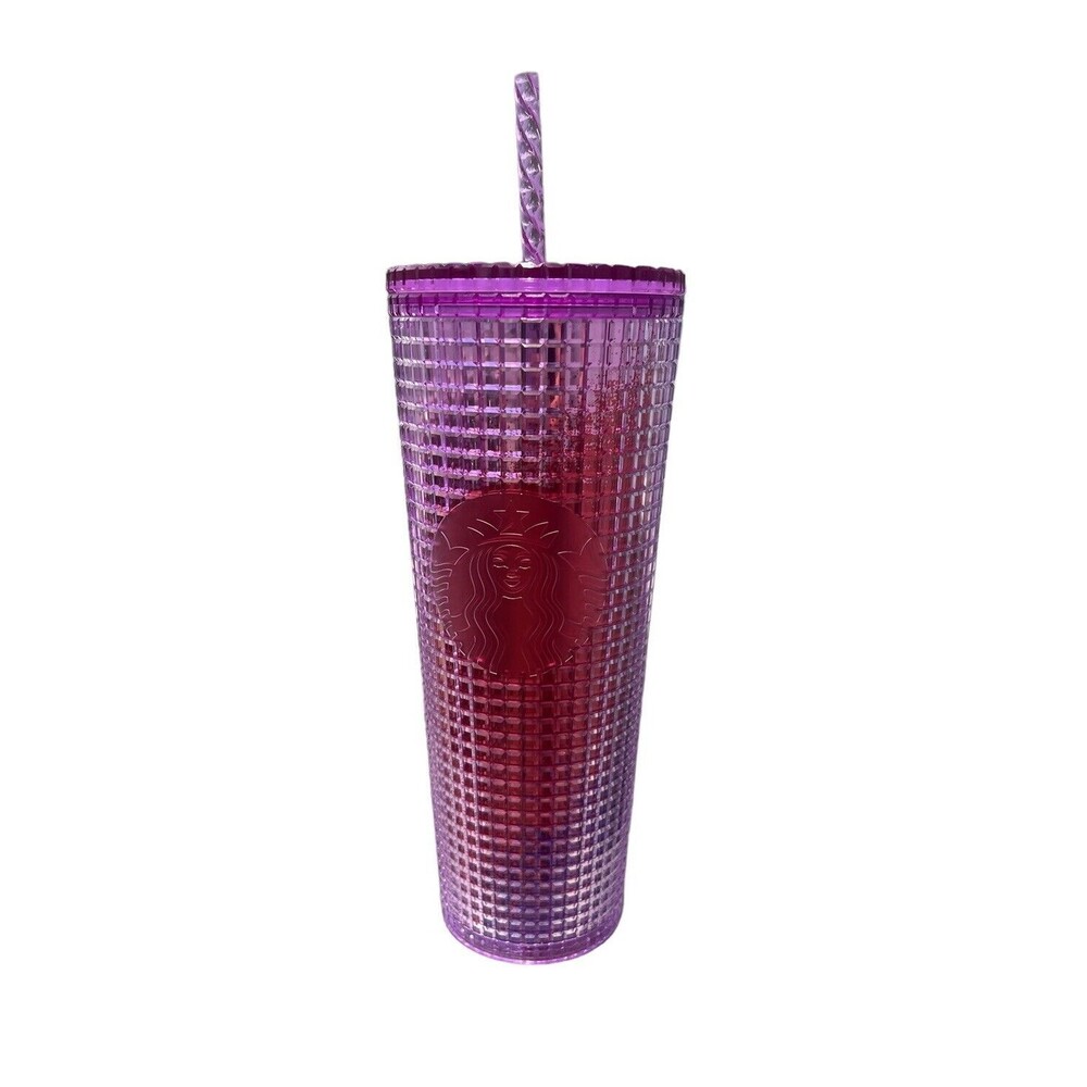 STARBUCKS 2021 Pink/Purple/Red Gradient Grid Cold Cup Tumbler Venti 24oz NEW
